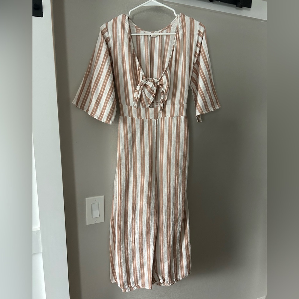 Billabong Tan and White Striped Jumpsuit
